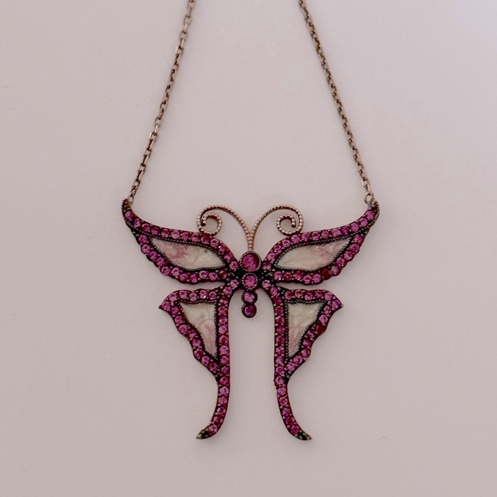 🦋925 Silver enamel butterfly cz stones necklace 14k rose gold plated
